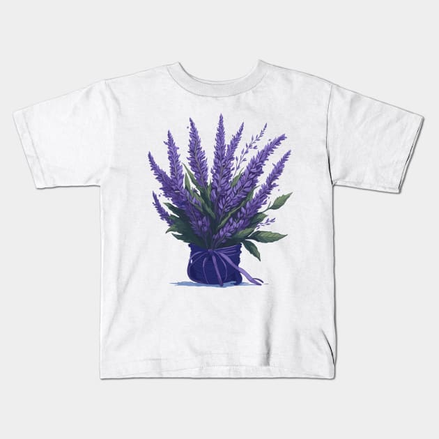 Lavender bouquet in a vase. Kids T-Shirt by webbygfx